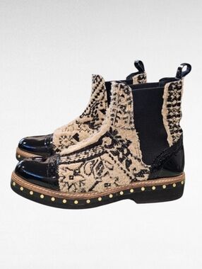 Free People Textile Atlas Chelsea Studded Boots Black and Tan Size EU 37 US 7